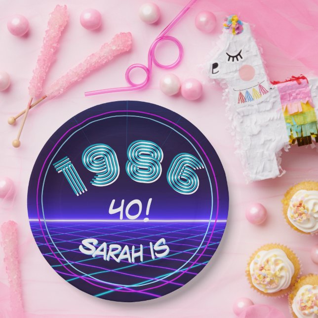 Vintage 1986 Retro & Laser 40. Geburtstag Papier Pappteller (Party)