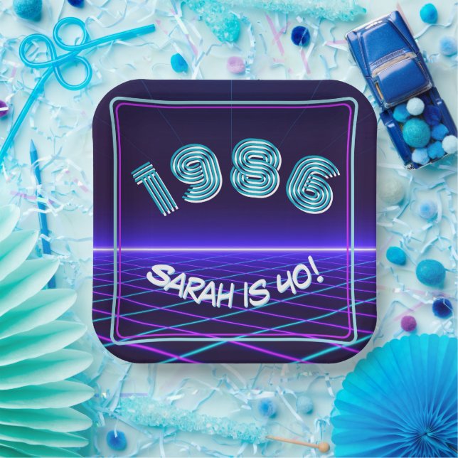 Vintage 1986 Retro & Lasers 40th Birthday Paper Pappteller (Party)