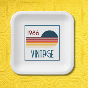 Vintage 1986 Retro-Streifen-Sonne 40. Geburtstag Pappteller