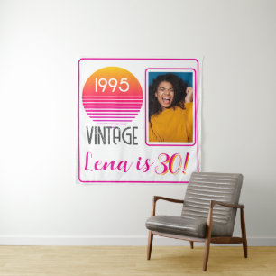 Vintage 1995 Neon Retro-Streifen-Sonne 30. Geburts Wandteppich