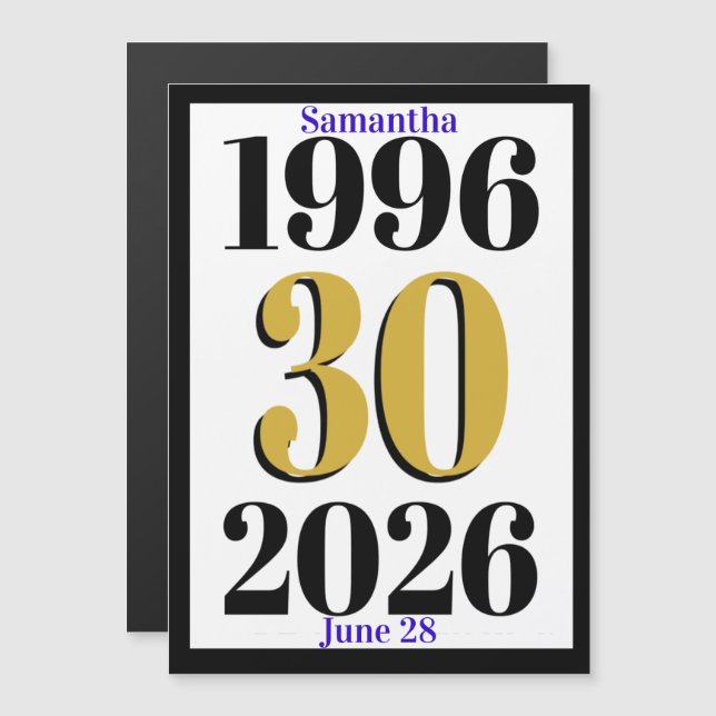 Vintage 1996 Milestone 30th Birthday   Magneteinladung (Vorne/Hinten)