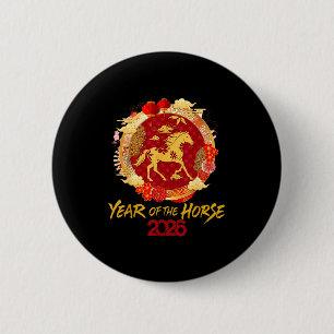 Vintage 2026 Chinesisches Neujahr des Pferdes Button