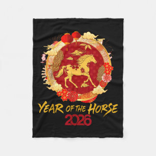 Vintage 2026 Chinesisches Neujahr des Pferdes  Fleecedecke