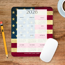 Vintage 2026 USA Flag Mini Calendar Mousepad