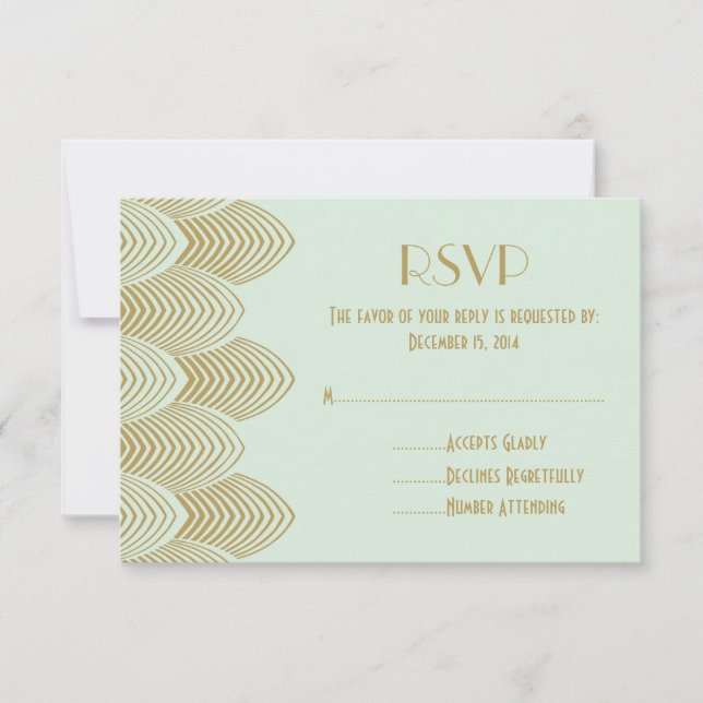 Vintage 20er Jahre Art Deco Scalloped Wedding RSVP (Vorderseite)