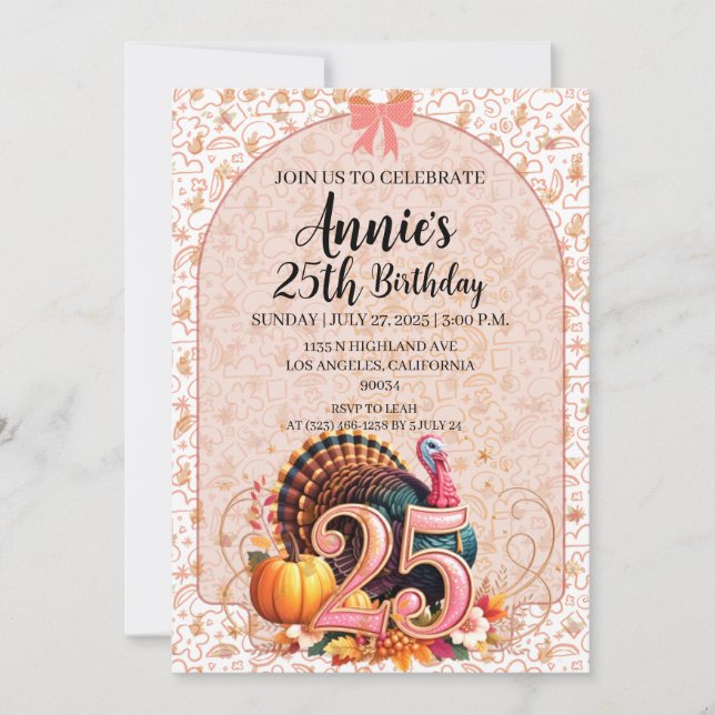  Vintage 25th Thanksgiving Holiday Birthday Einladung (Vorderseite)