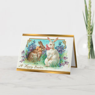 Vintage 2 Kaninchen Ostereier Feiertagskarte