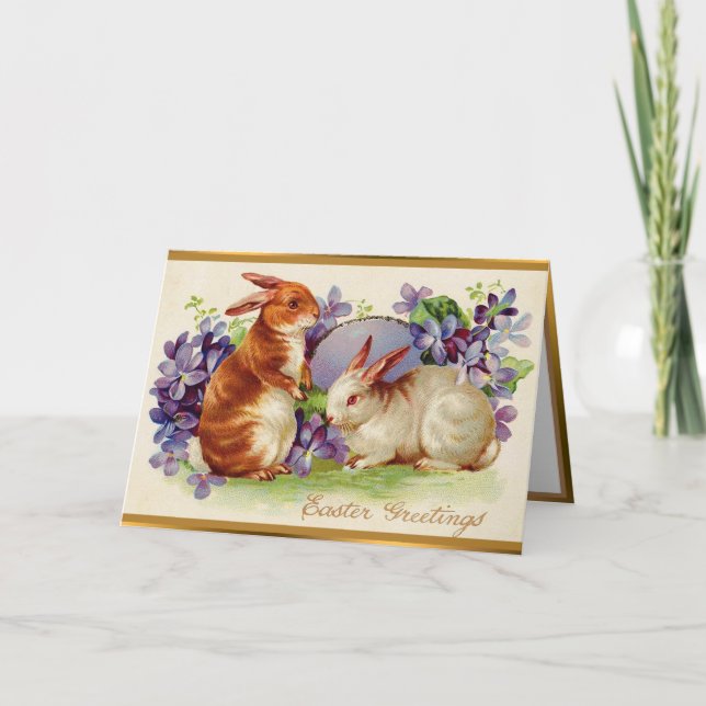 Vintage 2 lapins Pâques Cartes pliées (Devant)