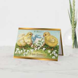 Vintage 2 Poulets Et Oeufs Cartes Pâques
