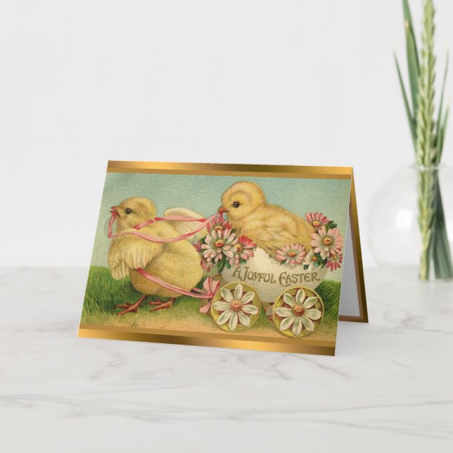Vintage 2 poulets Pâques Cartes pliées (Devant)
