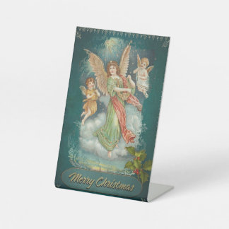Vintage 3 Angels Christmas Pedestal Sign Sockelschild