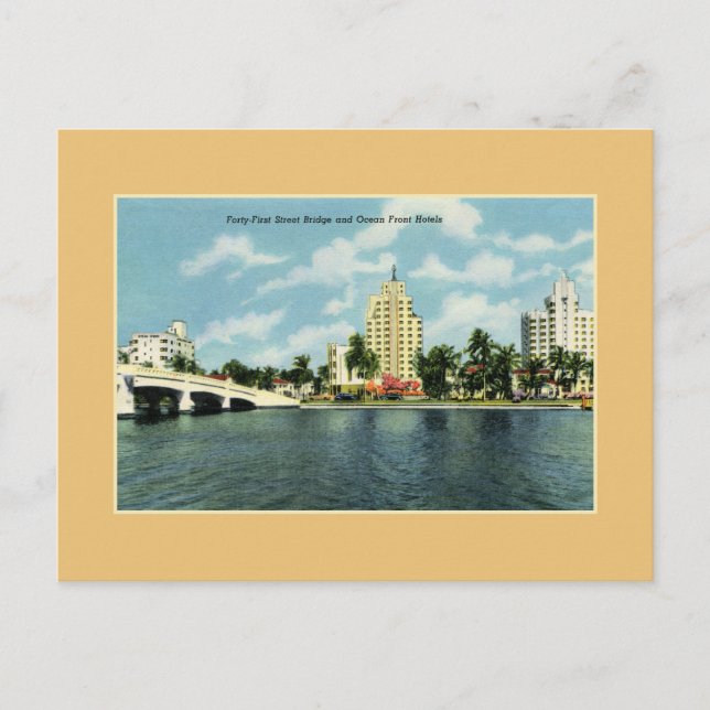 Vintage 41. Straße Bridge, Hotels Miami Beach Postkarte (Vorderseite)