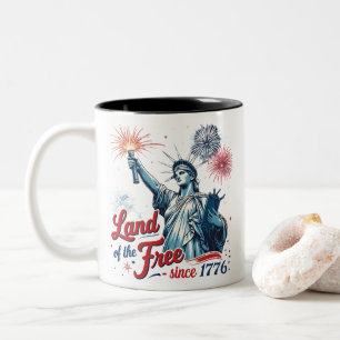 Vintage 4. Juli patriotischer Becher – Land der Fr Zweifarbige Tasse