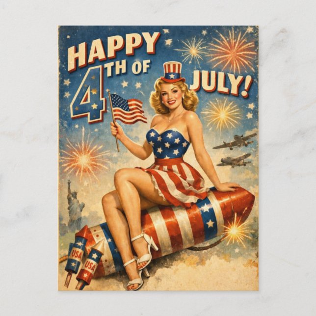 Vintage 4. Juli Pin-Up Postkarte (Vorderseite)
