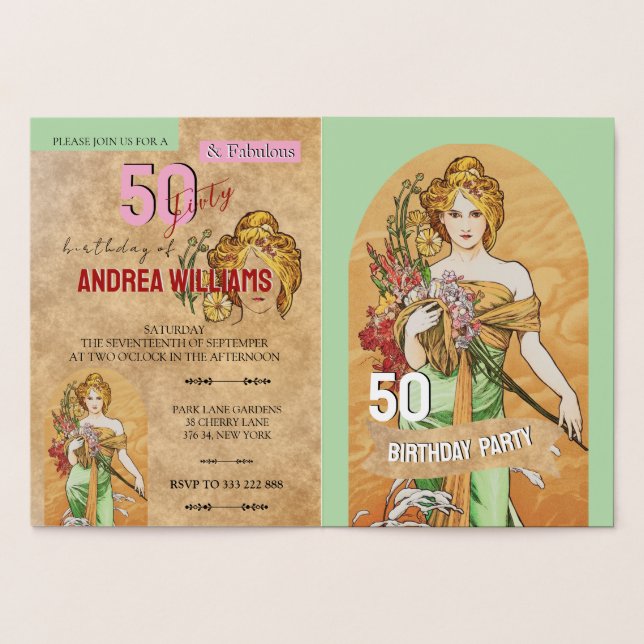 Vintage 50. Geburtstagsfeier, Goldene Frühlingsgöt Folienkarte (Innenseite)