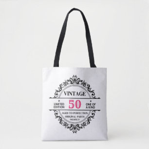 Vintage 50. Schwarzes und rosa Monogramm zum Gebur Tasche