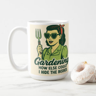 Vintage 50er Dame mit Gartenfork Dark Humor Kaffeetasse