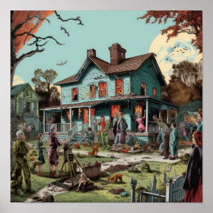 Vintage 50er Jahre Comic Book Style Spuk House Pos Poster