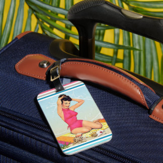 Vintage 50er Jahre Strand-Pin-Up-Model Mädchen Kun Gepäckanhänger