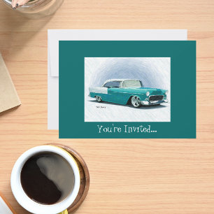 Vintage '56 Chevy Turquoises Invitations d'anniver