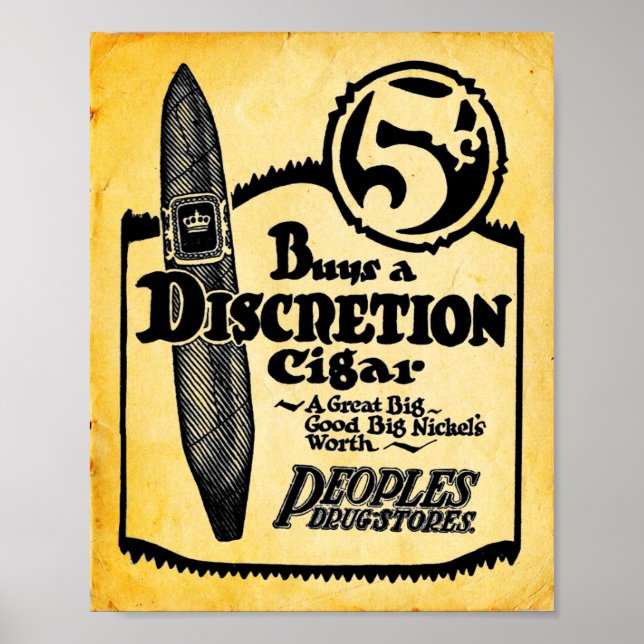Vintage 5 Cent Discretion Zigarrendrucke Poster (Vorne)