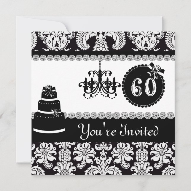 VINTAGE 60. BIRTHTAGINVITATIONSKIK UND BLING EINLADUNG (Vorderseite)