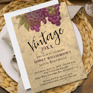 Vintage 60. Geburtstag, Elegantes Weinberg-Wein-Th Einladung