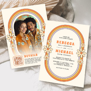 Vintage 70er Retro Farbige Groovy Rahmen Hochzeit Einladung