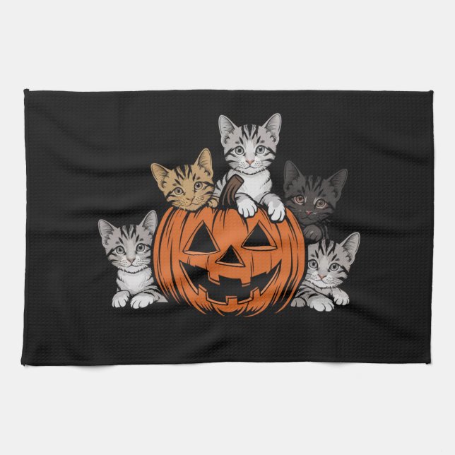 Vintage 90er Cat Halloween Retro Spooky Jahreszeit Geschirrtuch (Horizontal)