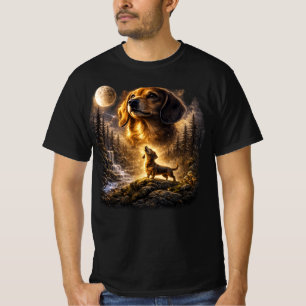 Vintage 90er Dachshund heult den Mond an Wiener Hu T-Shirt