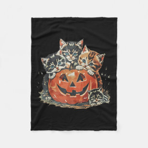 Vintage 90er Katzen-Kürbis Halloween Retro Floral Fleecedecke