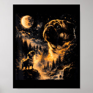 Vintage 90er Mops, der den Mond anheult, Mops-Mutt Poster