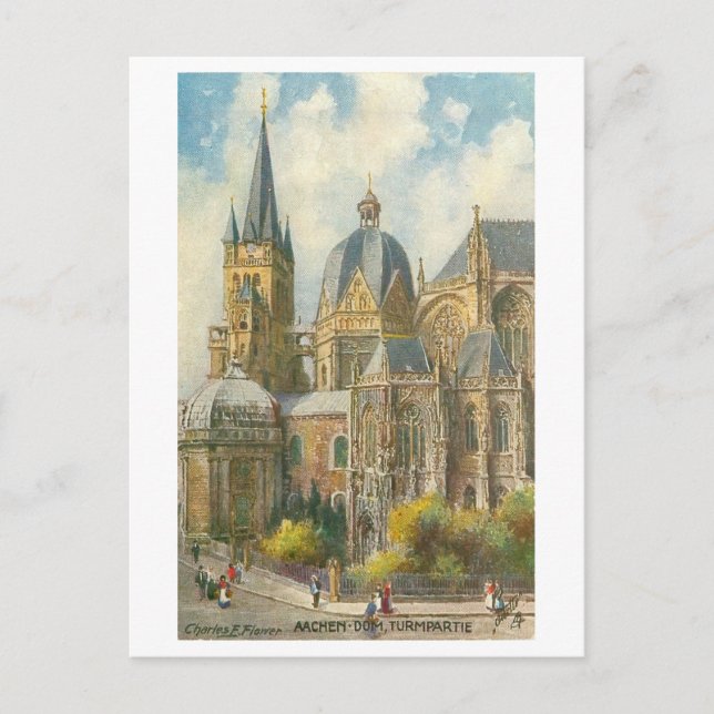 Vintage Aachener Dom Postkarte (Vorderseite)