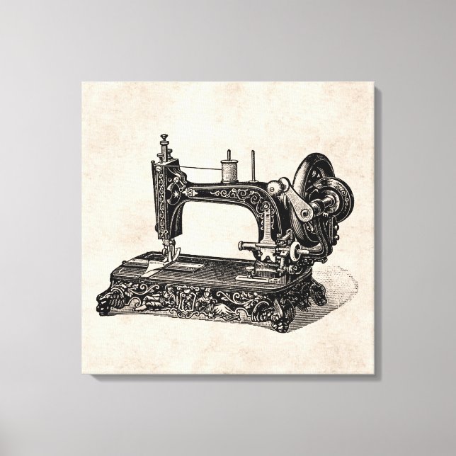 Vintage Abbildung der Nähmaschine 1800 Leinwanddruck (Vorderseite)