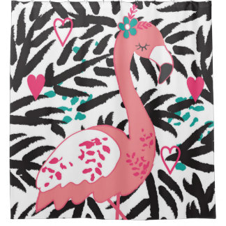 Vintage Abbildung eines Flamingos mit exotischen V Duschvorhang