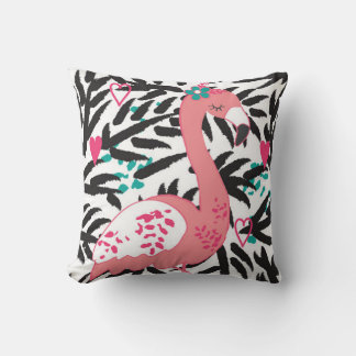 Vintage Abbildung eines Flamingos mit exotischen V Kissen