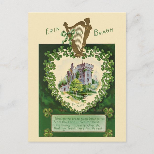 Vintage Abbildung: Irish Castle und Harp Postkarte (Vorderseite)