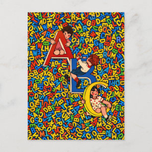 Vintage-ABC-Kinderalphabet-Illustration  Postkarte
