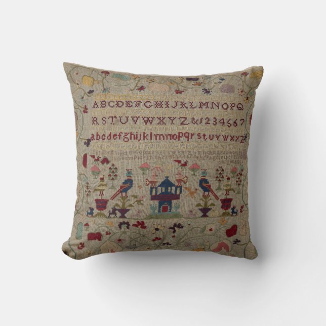 Vintage ABC-Stickerei Kissen (Vorderseite)