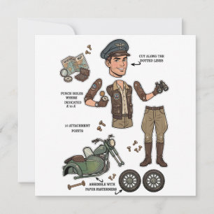 Vintage-Abenteurer-Papierpuppen-Kit Feiertagskarte