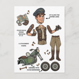 Vintage-Abenteurer-Papierpuppen-Kit Postkarte