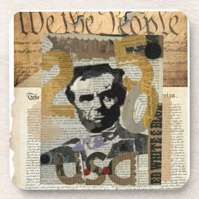 Vintage-Abraham-Lincoln-Collage-Untersetzer rustik Getränkeuntersetzer (Vorderseite)