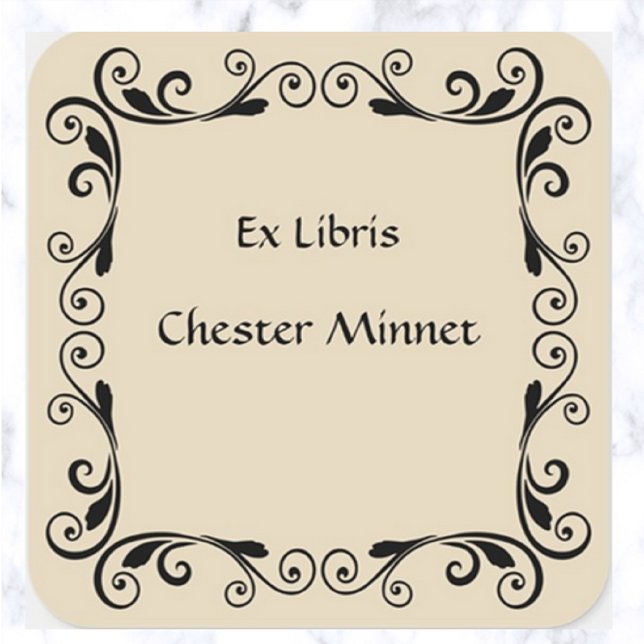 Vintage Abstrakte Blätter und Wirbel Buchzeichen Quadratischer Aufkleber (Von Creator hochgeladen)