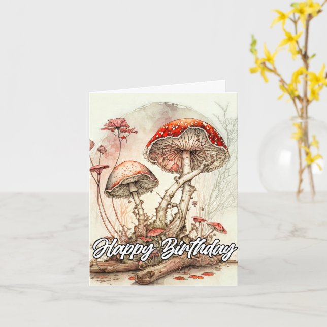 Vintage Abstrakte Pilzabbildungen Geburtstag Karte (Gelbe Blume)