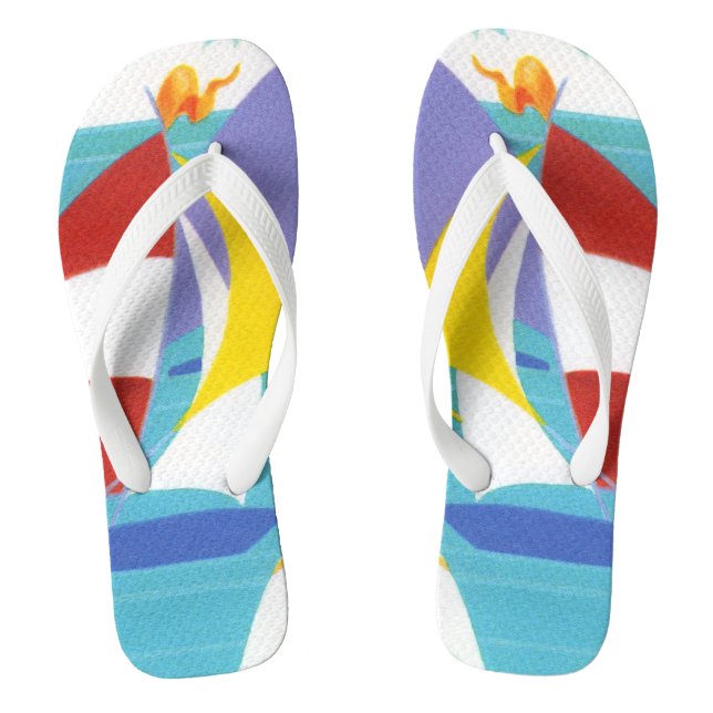 Vintage Abstrakte Segelboote im Wasser Flip Flops (Fußbett)