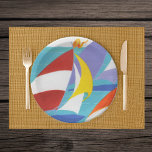 Vintage Abstrakte Segelboote im Wasser Pappteller<br><div class="desc">Das ist ein Vintage Bild einer Gruppe von farbenfrohen und leuchtend abstrakten Segelbooten,  die in einem See segeln. Sehen Sie in meinem Shop Art by MAR nach,  um Produkte mit diesem Design zu kombinieren.</div>