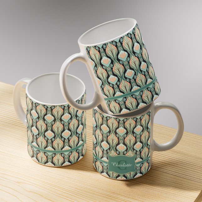 Vintage abstraktes botanisches Monogramm Blumenmus Kaffeetasse (Von Creator hochgeladen)