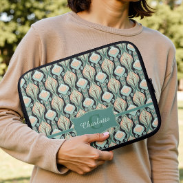 Vintage abstraktes botanisches Monogramm-Blumenmus Laptopschutzhülle