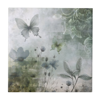 Vintage abstraktes Schmetterlinge Blumen Design 40 Fliese