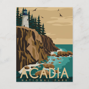 Vintage Acadia National Park Bar Harbor Leuchtturm Postkarte